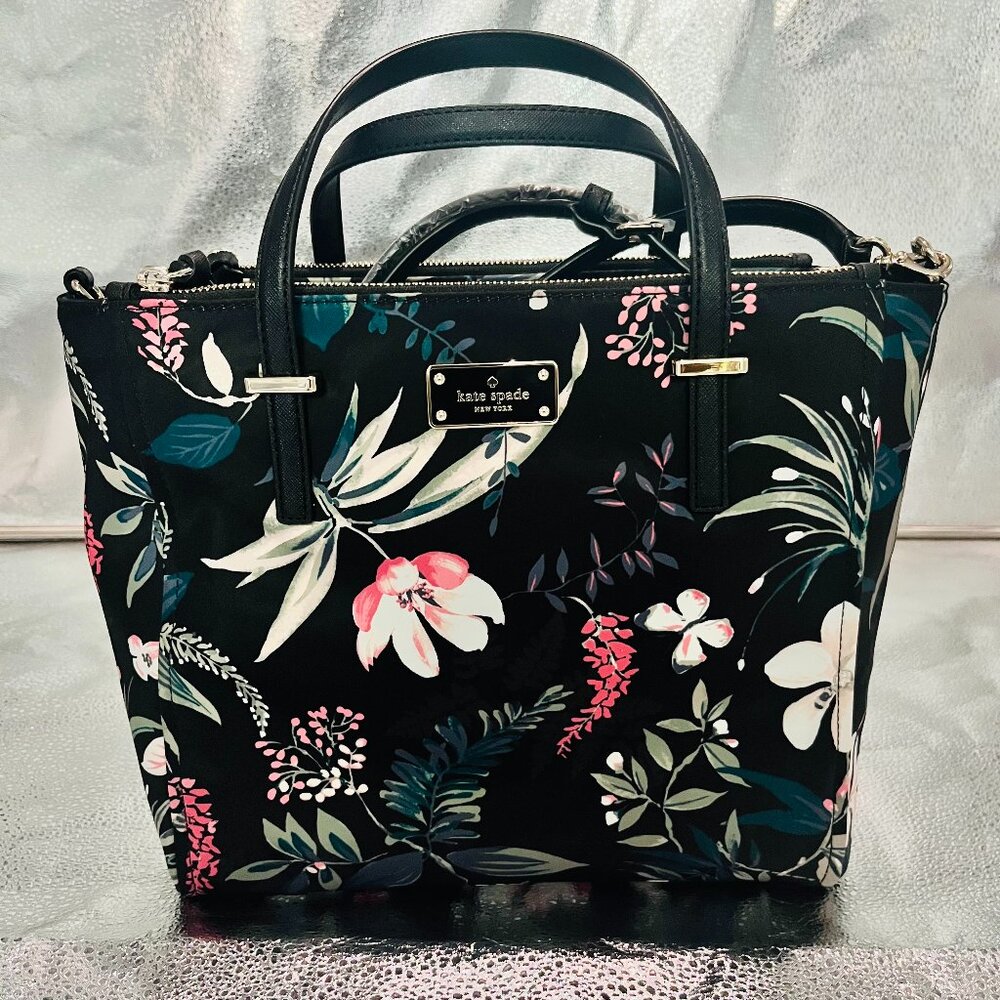 Kate Spade New York Satchel Bag Black White Floral Womens Wilson Road Botanical